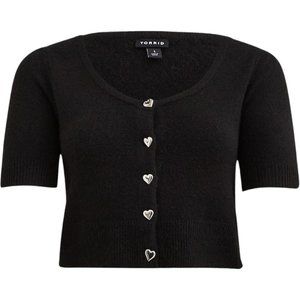 Torrid Black Vegan Cashmere Cardigan Heart Button-Front Cropped Sweater, Size 0